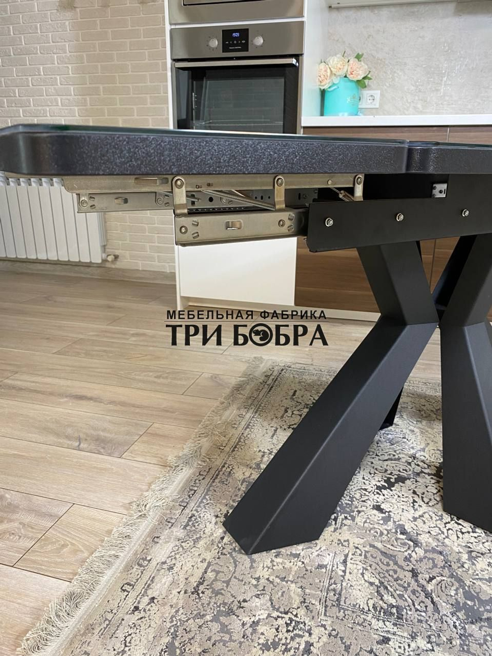 Кухонный раздвижной стол "Спайдер", чёрный мрамор