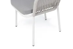 "Марсель" стул плетеный из роупа, каркас алюминий белый муар, роуп светло-серый меланж круглый tex, ткань светло-серая