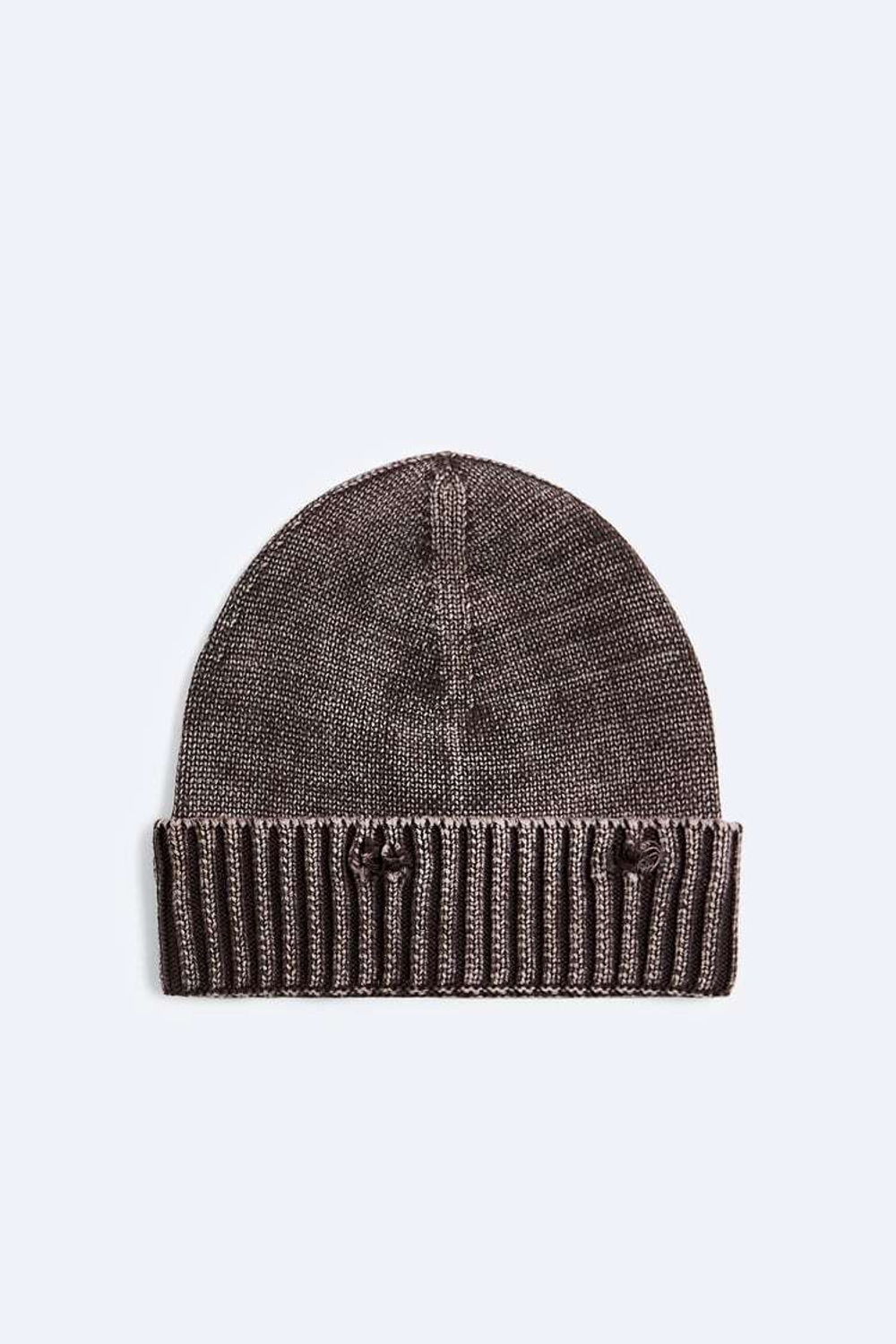 ZARA ТРИКОТАЖНАЯ ШАПКА В РУБЧИК, КОРИЧНЕВЫЙ