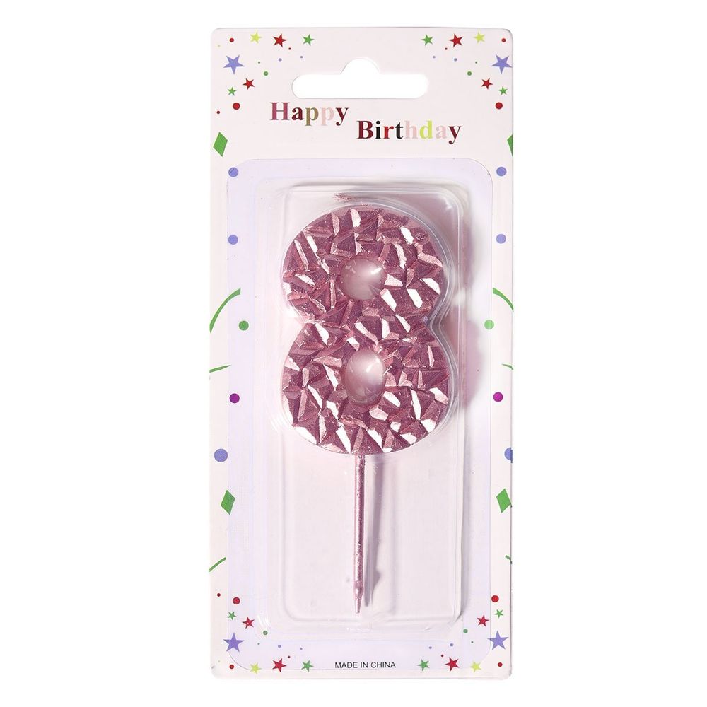 Свеча для торта Alingar, 5-6 см, на пике, "Цифра 8", цвет розовый перламутр, блистер с европодвесом