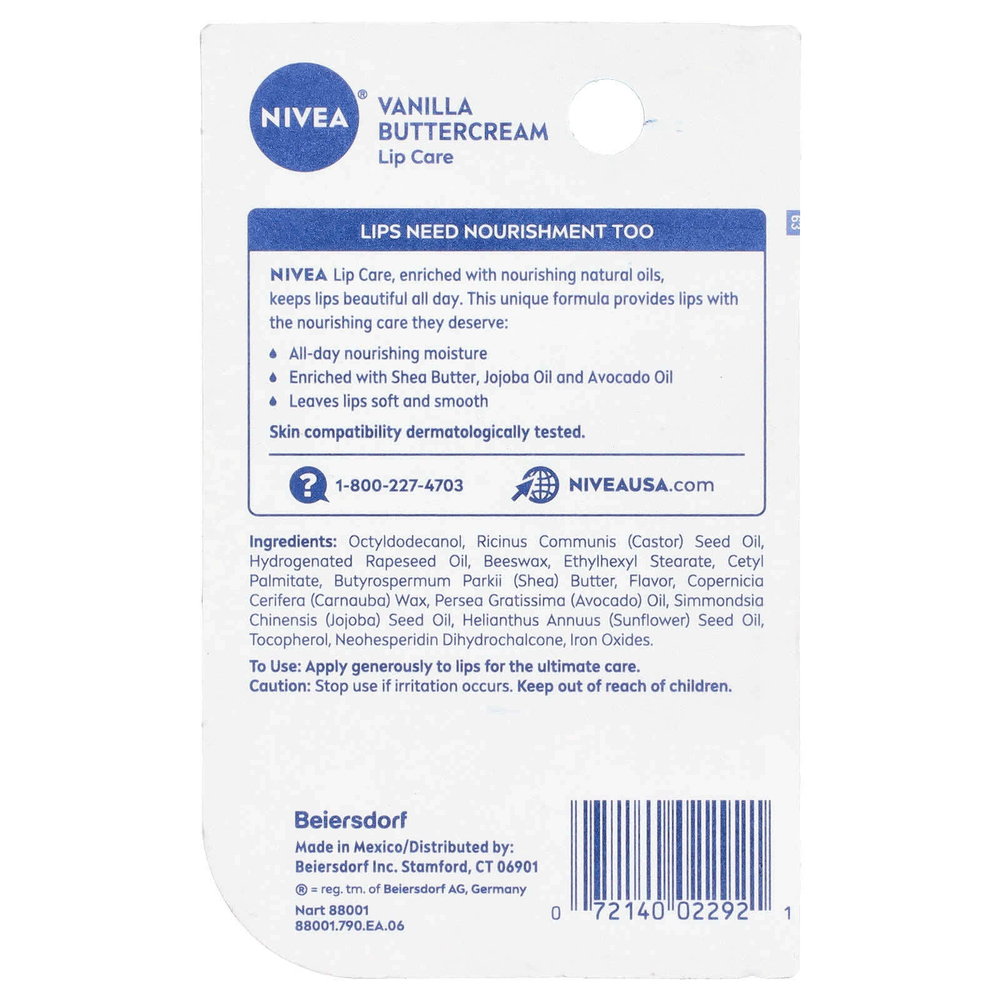 Nivea, Питательное увлажнение на весь день, уход для губ, ванильный крем, 4,8 г (0,17 унции)