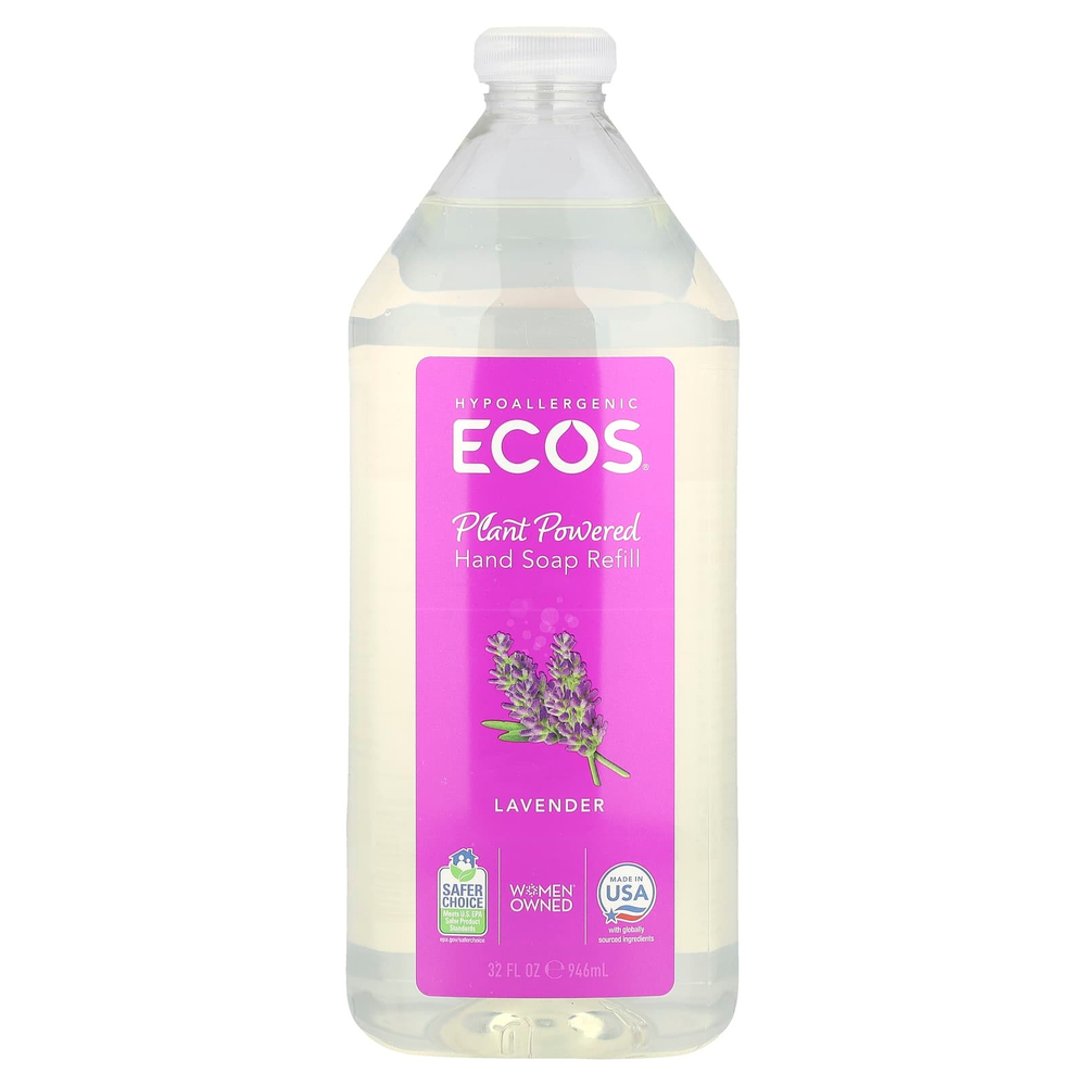 Earth Friendly Products, Ecos®, запасное мыло для рук на растительной основе, лаванда, 946 мл (32 жидк. Унции)