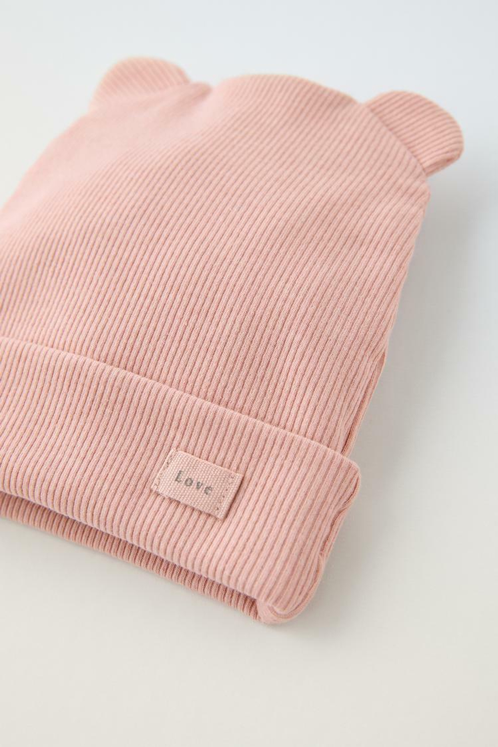 ZARA ШАПКА ИЗ ТРИКОТАЖА В РУБЧИК С УШКАМИ, МЯГКИЙ РОЗОВЫЙ