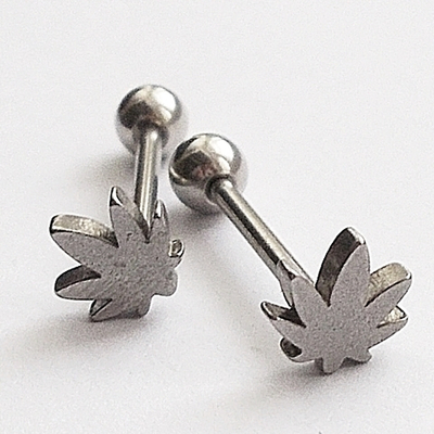 Штанга 16 мм для пирсинга языка "Лист", толщина 1,6 мм, диаметр шариков 5 мм. Медицинская сталь. 1 шт