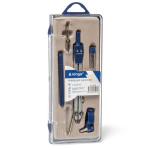 Готовальня Alingar, 6 предметов,метал. циркуль,удлин.,насадка с универс.держателем,грифель, точ. насадка,рейсфедер пластик. футляр, европодвес