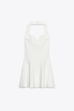 ZARA КОРОТКОЕ ПЛАТЬЕ-ХАЛТЕР ИЗ ИНТЕРЛОКА, ЭКРЮ