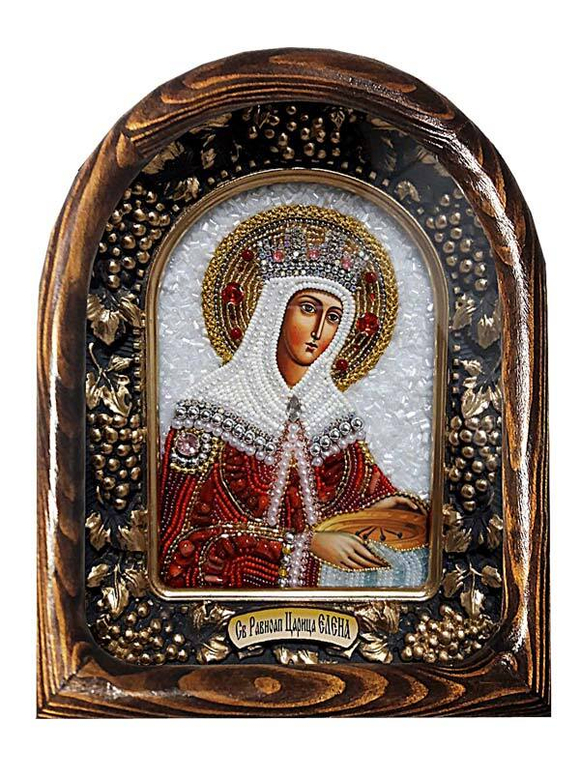 Дивеевская икона святая равноапостольная царица Елена, печать, коралл и бисер