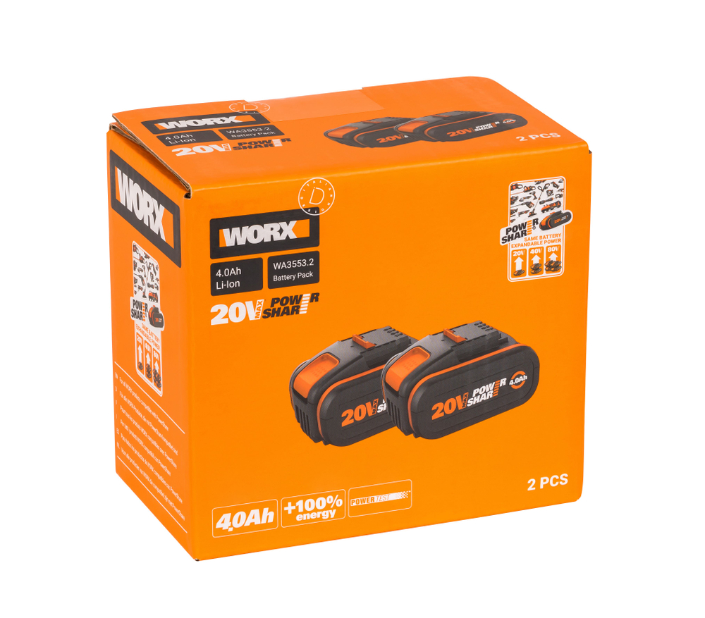 Комплект WORX WA3553.2: 2 аккумулятора WORX WA3553