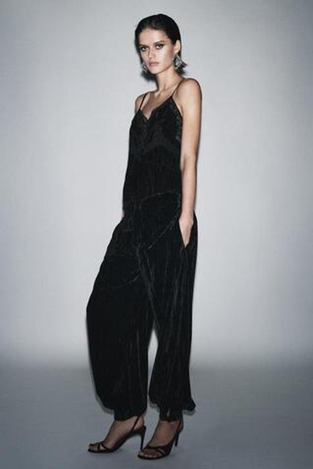 ZARA БАРХАТНЫЕ БРЮКИ-ШАРЫ — ZW COLLECTION, ЧЕРНЫЙ