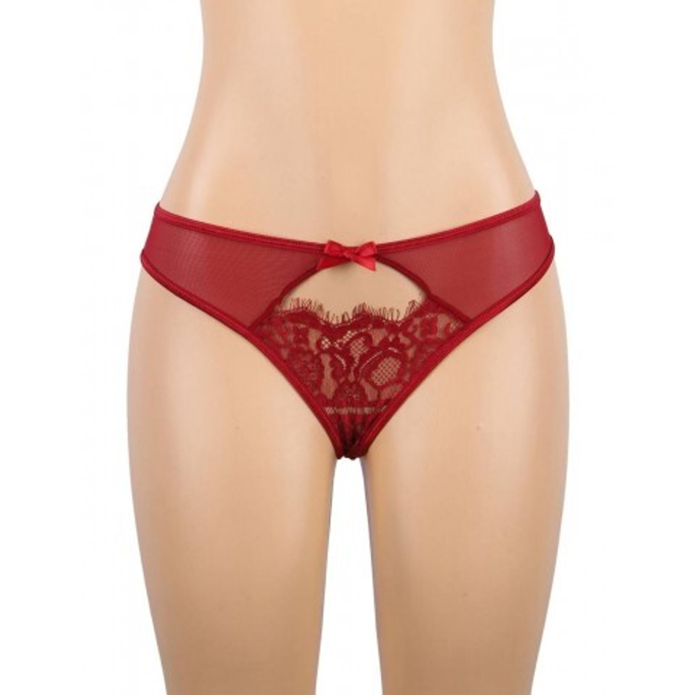 Пояс для чулок с ремешками и трусики Flower&bow, красные, XL-2XL