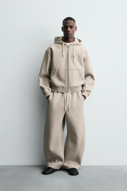 ZARA ТОЛСТОВКА ИЗ НЕОПРЕНА С КАПЮШОНОМ И МОЛНИЕЙ, КАМЕННО-СЕРЫЙ