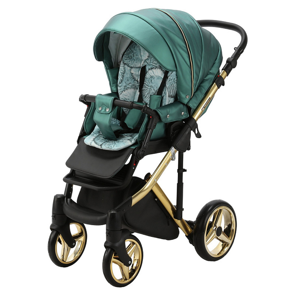 Детская коляска Adamex Chantal Special Edition Deluxe 2 в 1 C105B (ИЗУМРДНАЯ 100% КОЖА-ЗОЛОТЫЕ МОЛНИИ)