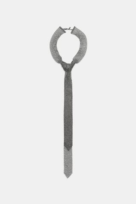 ZARA МЕТАЛЛИЧЕСКОЕ ОЖЕРЕЛЬЕ-ГАЛСТУК СО СТРАЗАМИ, АНТРАЦИТОВО-СЕРЫЙ