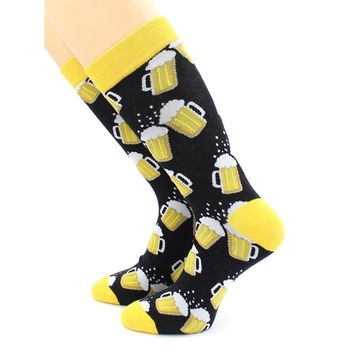 Носки с принтом "Пиво в кружках" черные Hobby Line