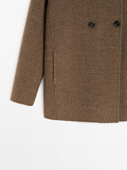 Massimo Dutti Двубортное пальто из смесовой шерсти, кротово-коричневый