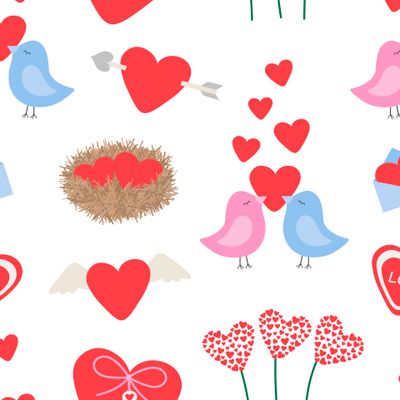 День святого Валентина сердца и влюбленные птицы