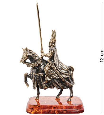 Народные промыслы AM-1275 Фигурка «Рыцарь на коне с копьем» (латунь, янтарь)