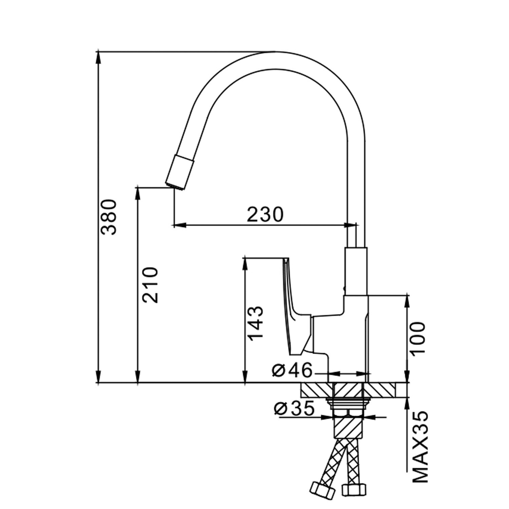 Смеситель для кухни 35к F4453-03 FRAP (гибкий излив, п/гайку, БЕЛЫЙ, латунь)