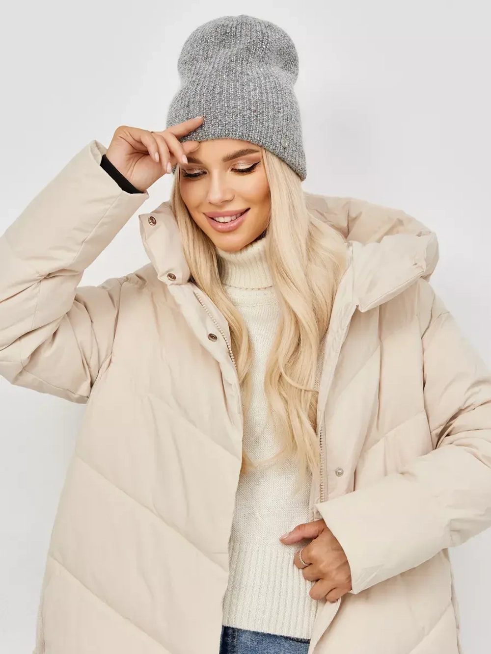 Шапка бини вязаная двойная без отворота