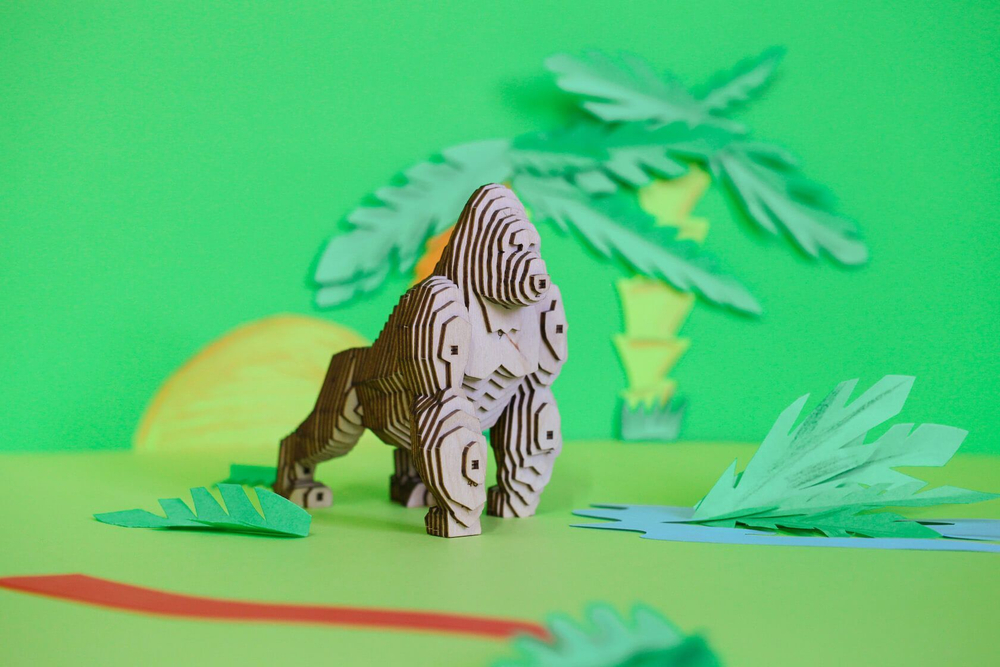 Деревянный конструктор UNIWOOD Горилла с набором карандашей