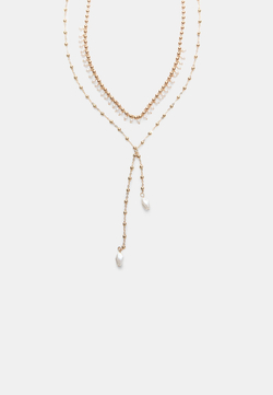 STRADIVARIUS Комплект из 2 ожерелий-лариатов из искусственного жемчуга, золотой