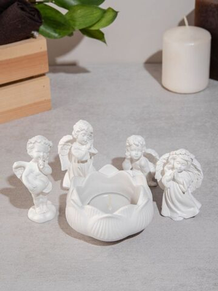 Набор статуэток ангелочки 4 штуки и подсвечник Лотос