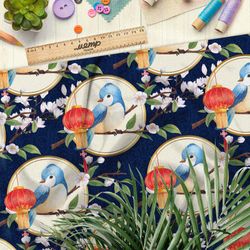 Ткань шифон воробей и красный фонарь