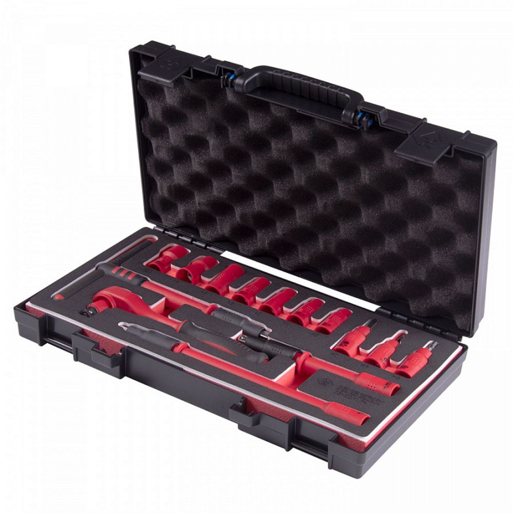 KING TONY (35VE01MRV) Набор торцевых диэлектрических головок с принадлежностями 3/8", шестигранные, 10-19 мм, 14 предметов