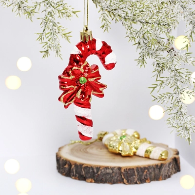 Ёлочные игрушки «Леденец Рождественский» 9,5см красный/золото (набор 2шт)