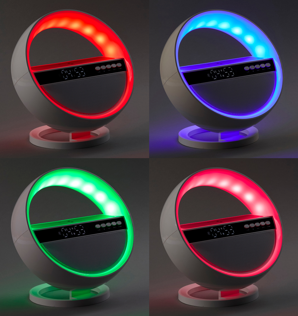 Bluetooth колонка "Smart Orb" 5Вт с беспроводным (15W) ЗУ, лампой, часами, FM радио, цвет белый