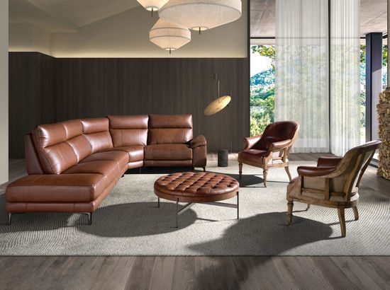 5-местный диван с левым шезлонгом 6216 из коричнево-табачной кожи