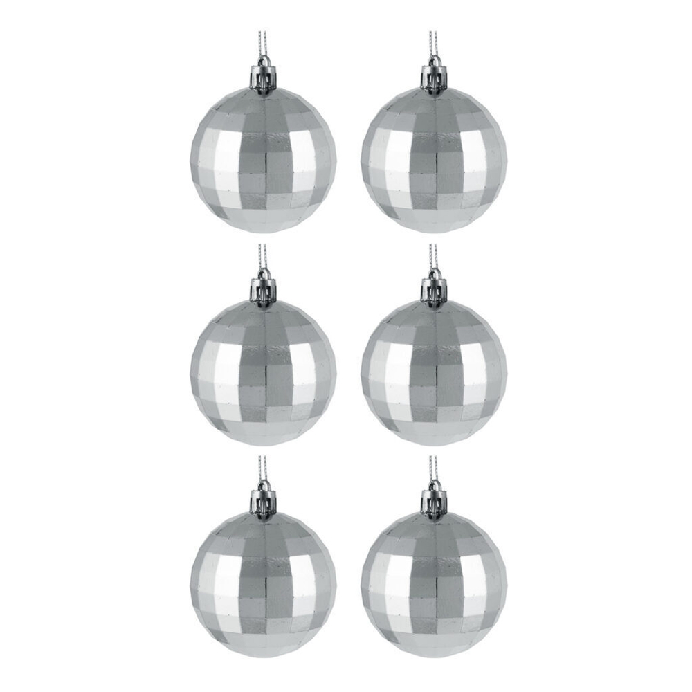 Набор елочных шаров 6 см, 6 шт., серебро, пластик