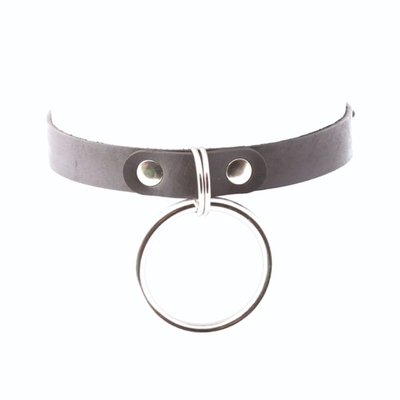 Черный кожаный чокер с большим кольцом (Цвет: черный)