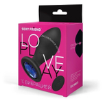 Черная вибровтулка с синим кристаллом и пультом ДУ - 9 см. (Цвет: синий)