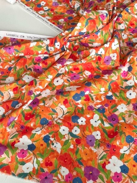 ЦВЕТОЧНЫЙ ДОЖДЬ НА ОРАНЖЕВОМ - 100% ХЛОПОК 5