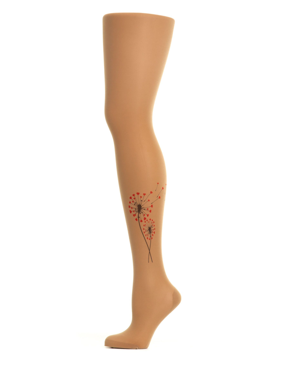 Колготки с принтом в виде необычных одуванчиков на левой ножке (Размер: S-M-L) (Цвет: бежевый)