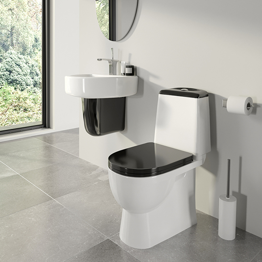 Унитаз-компакт "Best Comfort Black" (а/вспл,гор,ниж,2кн.Oliveira,черн дюро м/лифт,clip up) (S Luxe)