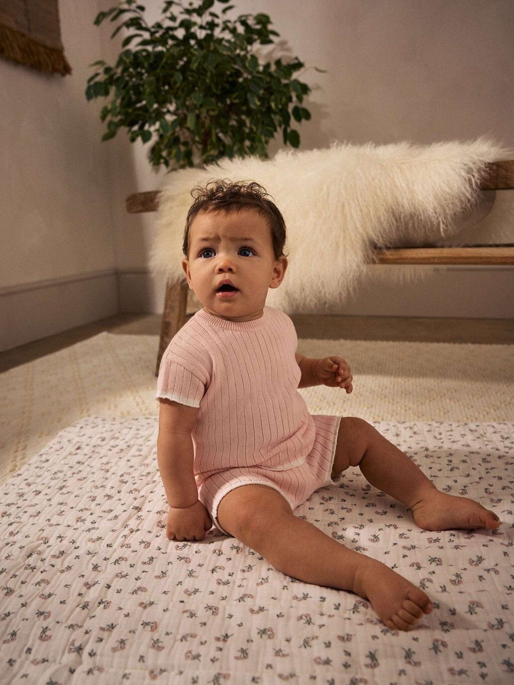 Вязаная футболка и шорты в комплекте для малышей Next AA8-205, Розовый