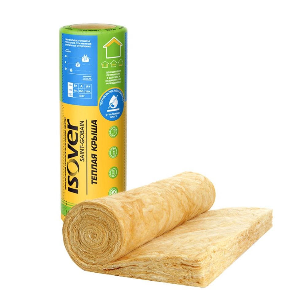 Утеплитель Изовер Теплая Крыша Рулон (4000х1220х150) (4,88 м2), (0,732 м3),  плотность 15 кг/1 м³ (Выставочный образец)