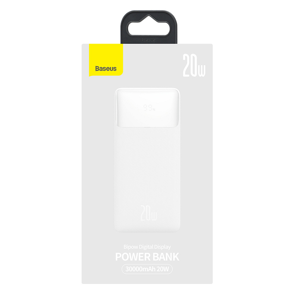 Внешний аккумулятор Baseus Bipow Digital Display Power Bank C+2U 30000mAh 20W - White