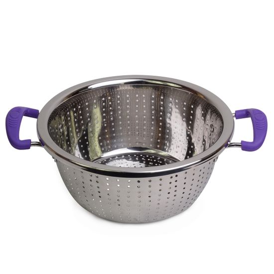 Дуршлаг 24 см. из нержавеющей стали с двумя силиконовыми ручками Kamille КМ-4358