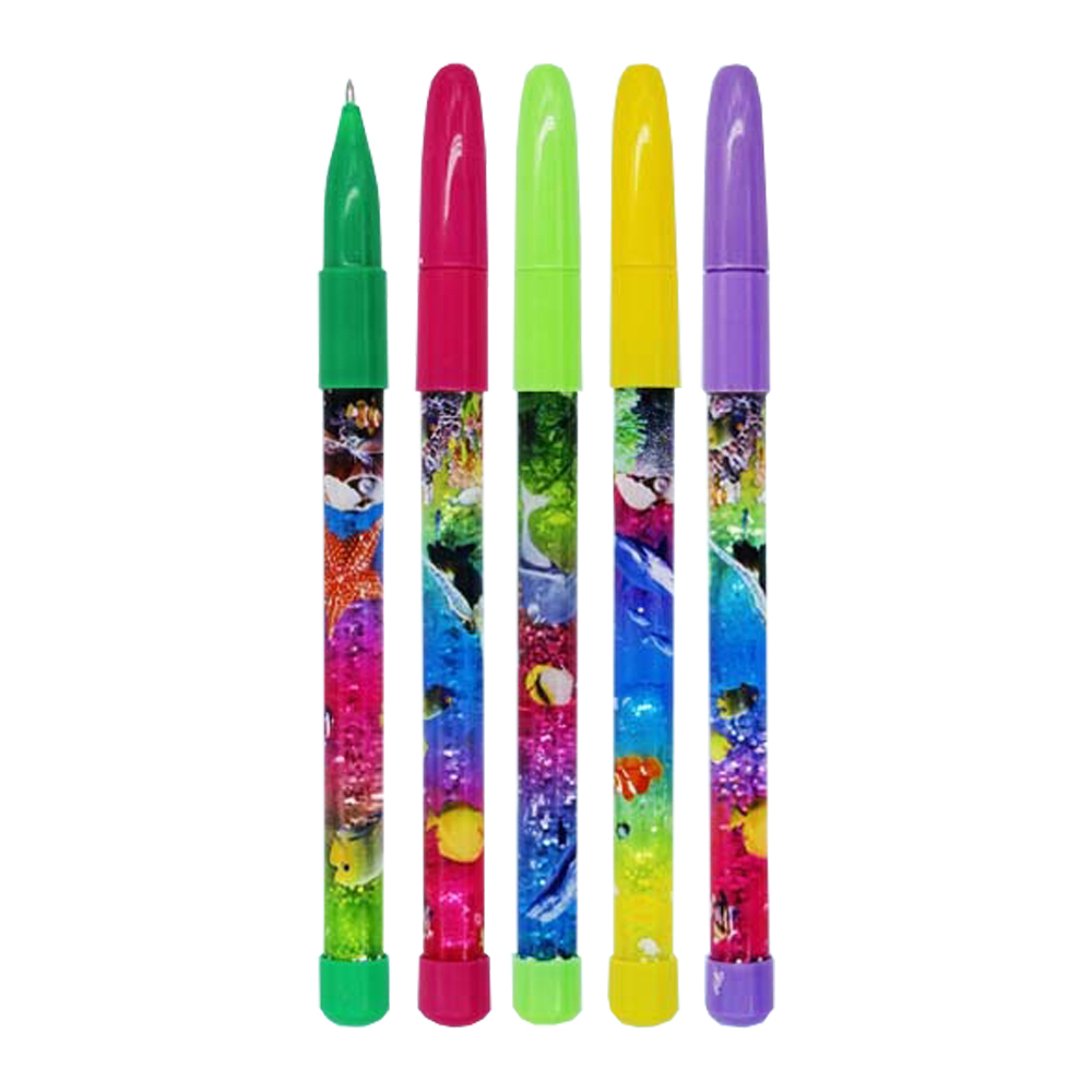 Ручка шариковая, Basir, синие чернила, серия "SURPRISE-ПОДВОДНЫЙ МИР", объемный корпус с рисунком и плавающими блёстками, 36 шт