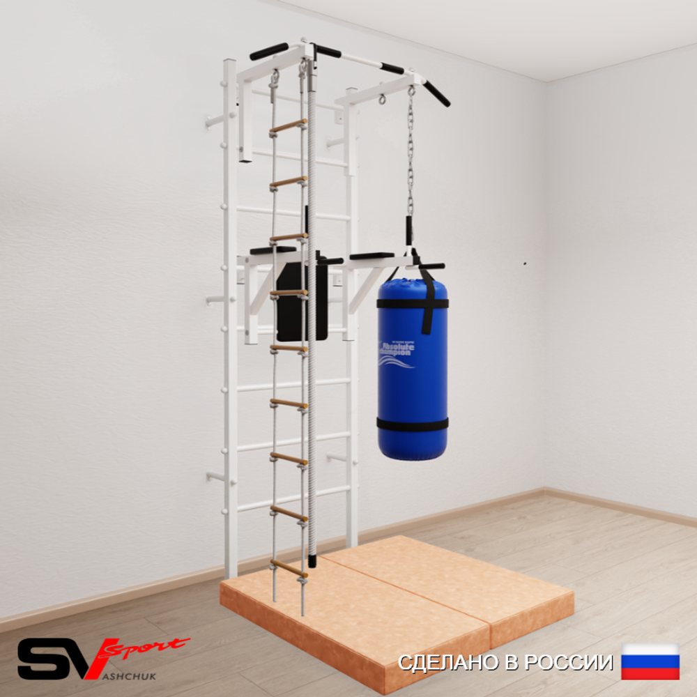 Шведская стенка Sv Sport усиленная 6756 (Турник стандарт/Брусья/Канат/Лестница/Цепь/Мешок 22кг/Мат 1м)