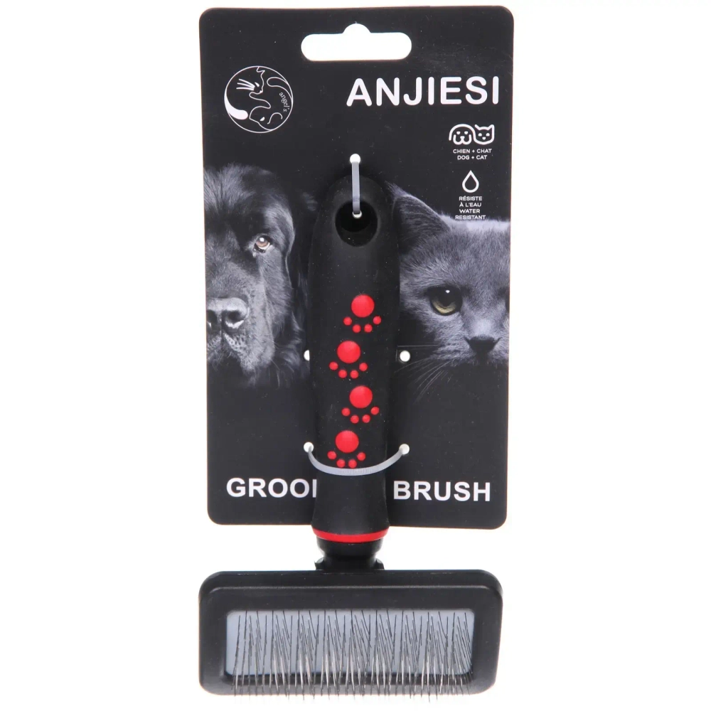 Расческа - пуходерка для животных «ПРОФФ - МОЙ БРО», прорезиненная ручка, цвет красный/черный, 9,5*16,5см