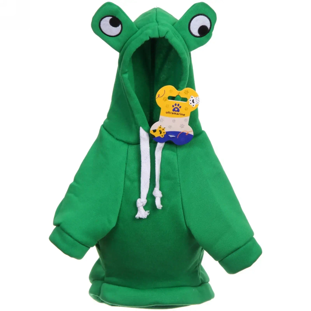 Кофта - толстовка с капюшоном для собак мелких пород «МОДНЫЙ БРО», лягушёнок, размер S (38*25*22см) Ultramarine
