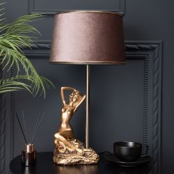 Настольная лампа Девушка на камне Бронза с абажуром Тюсо Кофе