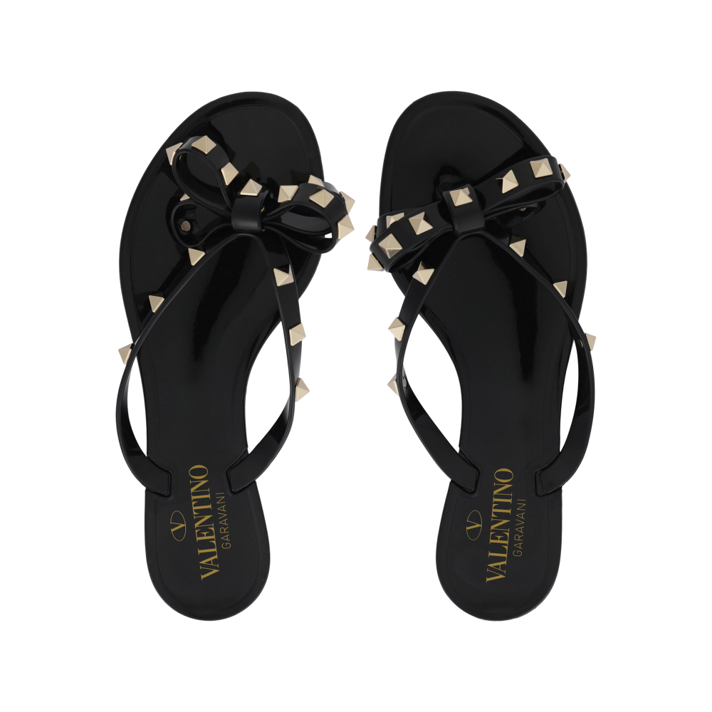 Valentino Rockstud Flip Flops Women"s Black Gold