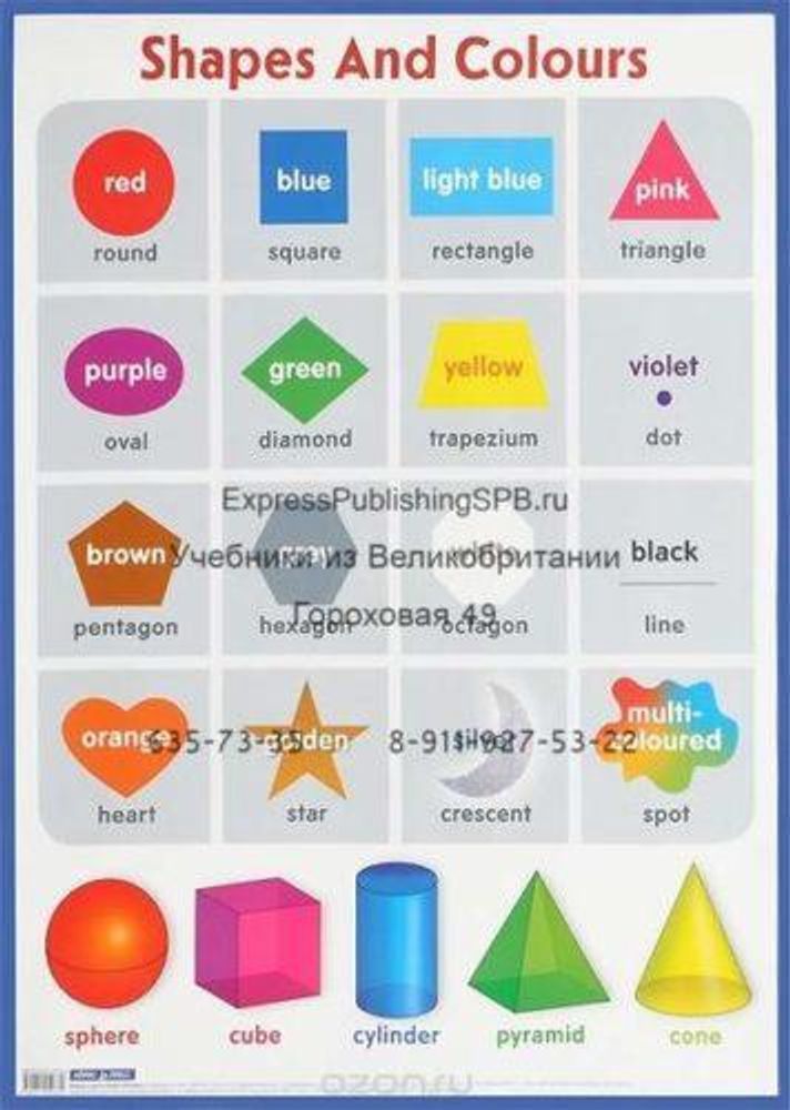 Формы и цвета, Shapes and colours. Наглядное пособие, Плакат.