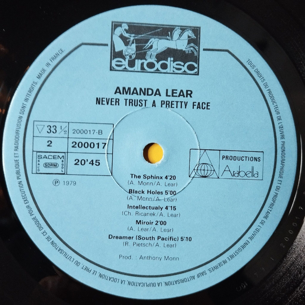 Винтажная виниловая пластинка LP Amanda Lear Never Trust A Pretty Face (France 1979) (Poster)