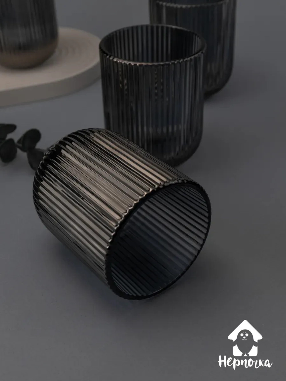 Набор ребристых стаканов для виски, 270 мл. 6 шт. Черные